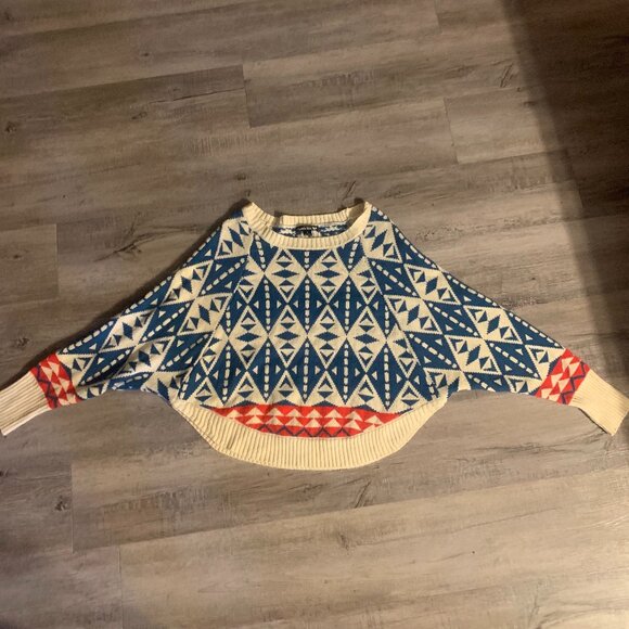 Cropped Sweater Red and Blue geometric Pattern  Size L - Picture 1 of 3